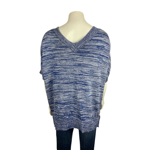 Soft Surroundings Oceana Cardigan Sweater Large Blue Short Sleeve Double V Neck - Picture 4 of 8